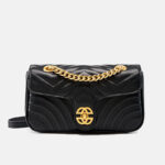Women's Black Genuine Leather Quilted Chain Crossbody Shoulder Bags