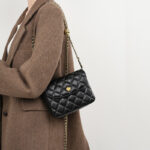 Women's Black Genuine Leather Vintage Quilted Chain Crossbody Shoulder Bag