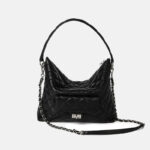 Women's Black Leather Hobo Quilted Crossbody Chain Tote Bag