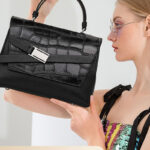 Women's Genuine Leather Crocodile Pattern Flap Crossbody Top Handle Bag