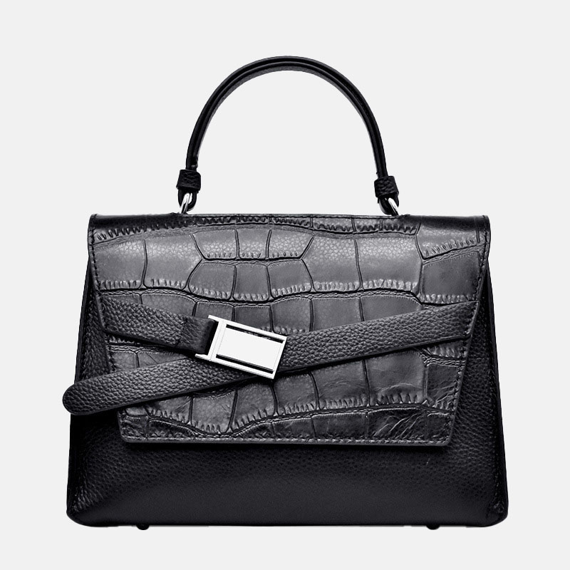 Women's Genuine Leather Crocodile Pattern Flap Crossbody Top Handle Bag
