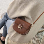 Women's Genuine Leather Vintage Lock Buckle Crossbody Zipper Saddle Bag