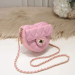 Women's Mini Genuine Leather Heart-shaped Chain Quilted Crossbody Lock Bag