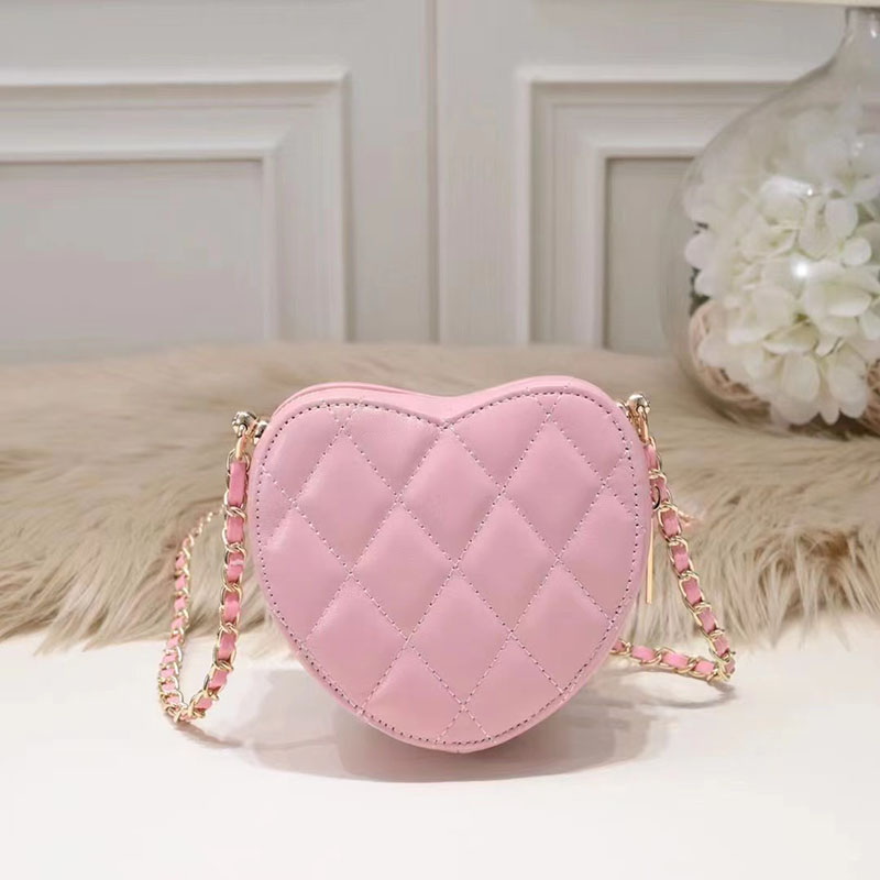 Women's Mini Genuine Leather Heart-shaped Chain Quilted Crossbody Lock Bag