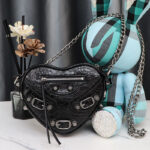 Women's Mini Leather Studded Heart Shape Crossbody Chain Bag