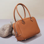 Women's Minimalist Top Handle Zipper Bag In Genuine Leather