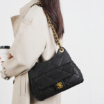Women's Quilted Black Leather Lock Buckle Crossbody Chain Shoulder Bag