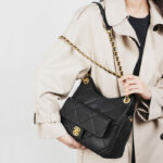 Women's Quilted Black Leather Lock Buckle Crossbody Chain Shoulder Bag