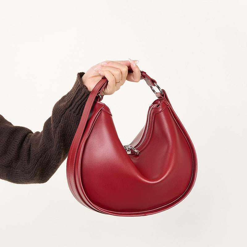Women's Vintage Minimalist Genuine Leather Crescent Shape Crossbody Baguette Bag