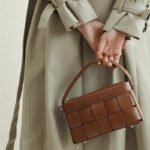 Women's Brown Woven Leather Chain Crossbody Handbag