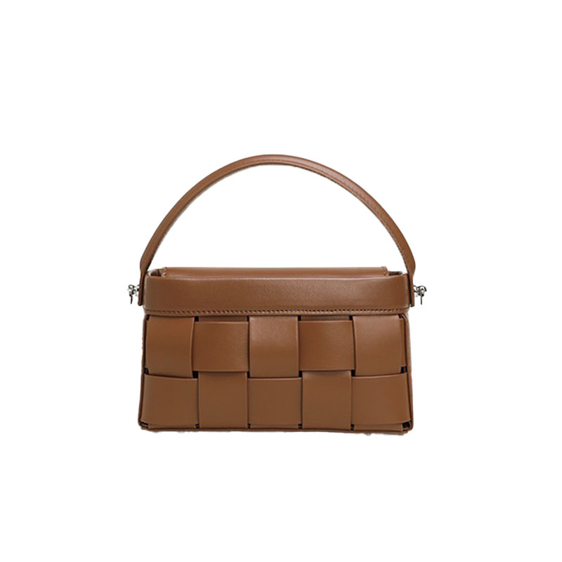 Women's Brown Woven Leather Chain Crossbody Handbag