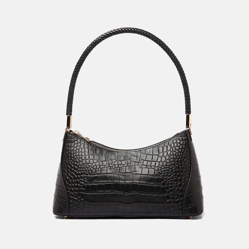 Women's Crocodile Print Genuine Leather Zipper Baguette Bag