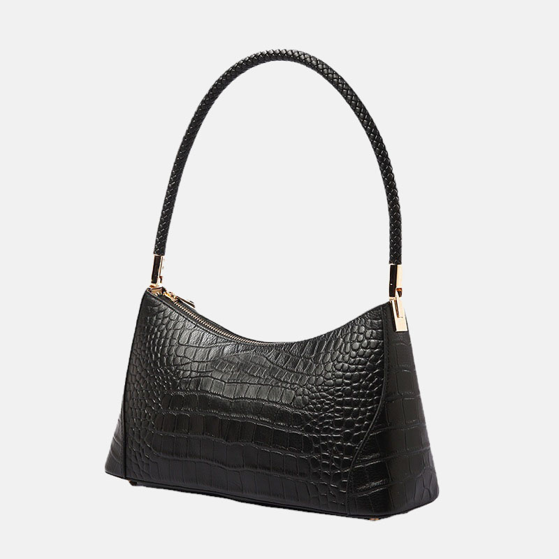 Women's Crocodile Print Genuine Leather Zipper Baguette Bag