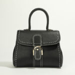 Women's Genuine Leather Buckle Closure Top Handle Bag with Crossbody Strap
