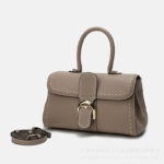 Women's Genuine Leather Buckle Closure Top Handle Bag with Crossbody Strap