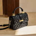 Women's Genuine Leather Diamond Quilted H-Lock Chain Top Handle Shoulder Bag