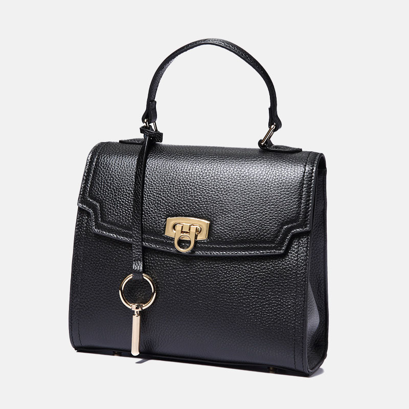 Women's Genuine Leather Lock Buckle Crossbody Shoulder Handbag