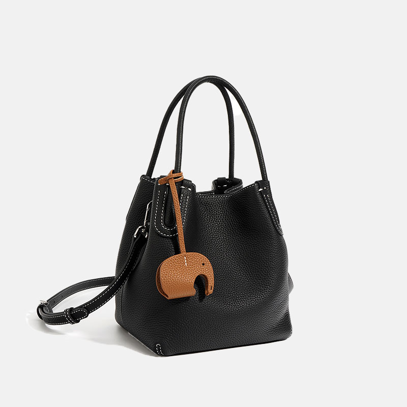 Women's Genuine Leather Minimalist Crossbody Tote Bucket Bag