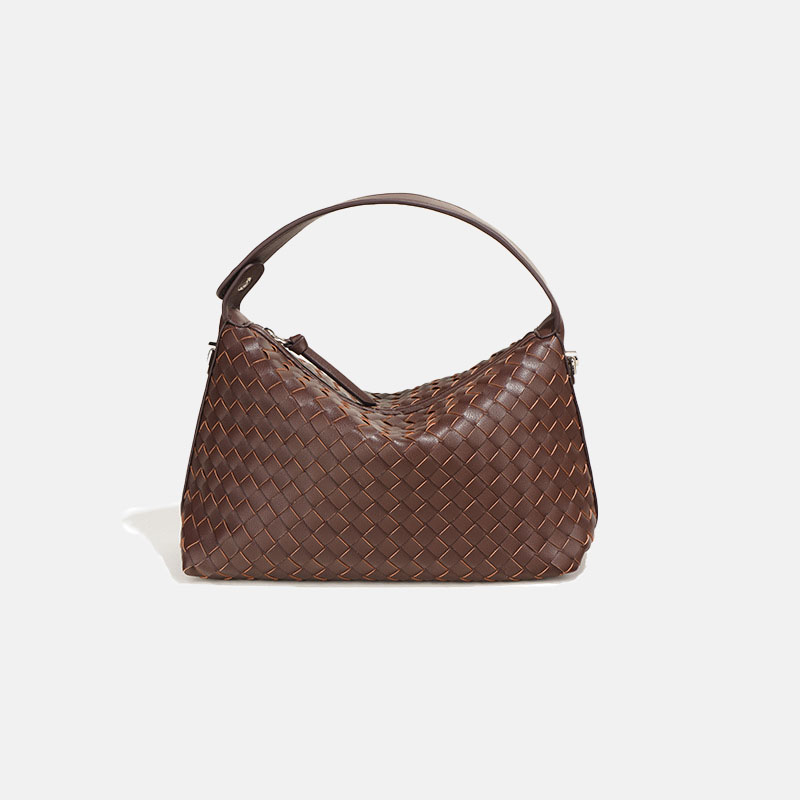 Women's Woven Leather Zipper Handbag With Crossbody Strap