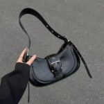 Women's Genuine Leather Hook Lock Crossbody Baguette Bag photo review