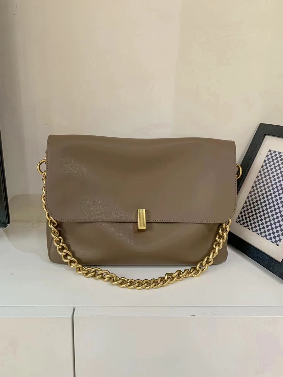 Women's Soft Leather Chain Lock Buckle Crossbody  Baguette Bag In Khaki photo review