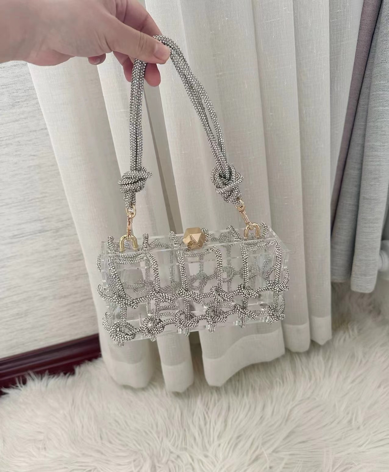Women's Rhinestone Straps Caged Clear Bags photo review