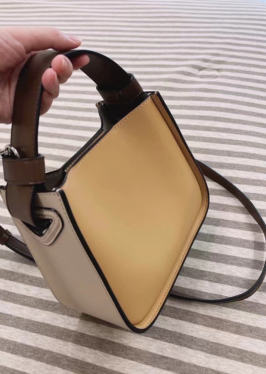 Women's Coffee Yellow Genuine Leather Color Block Crossbody Bucket Bag photo review