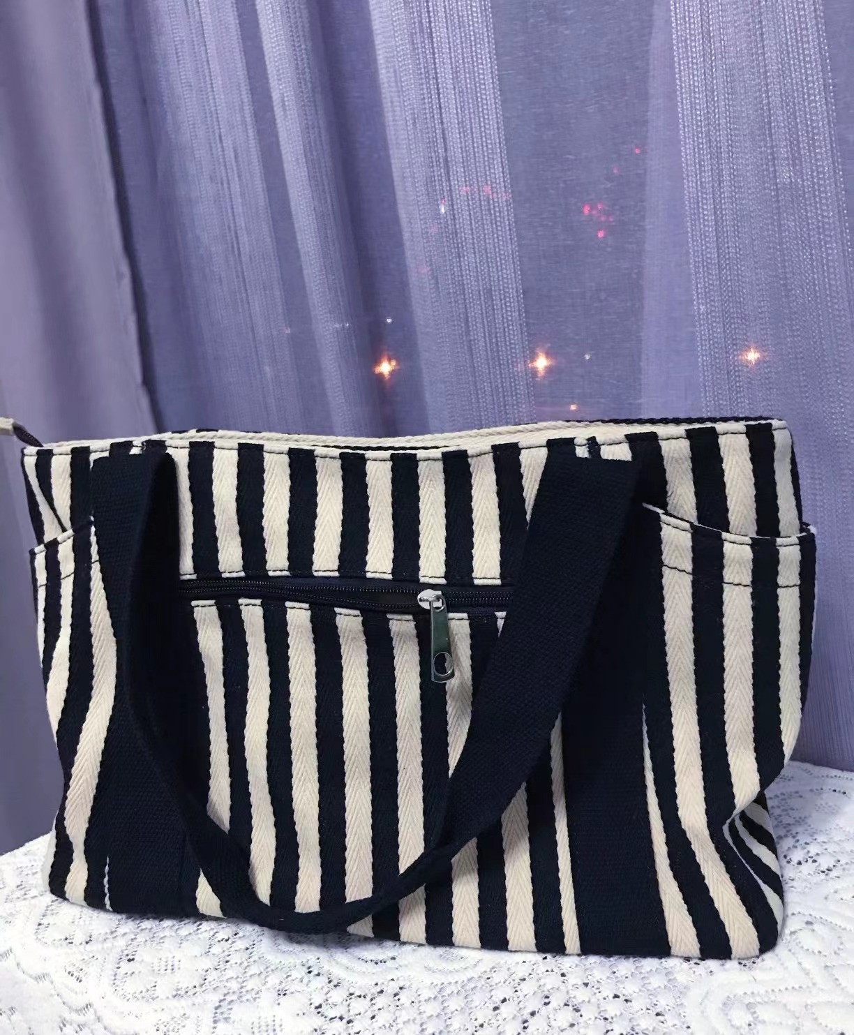 Women's Large Stripes Canvas Tote Bags photo review