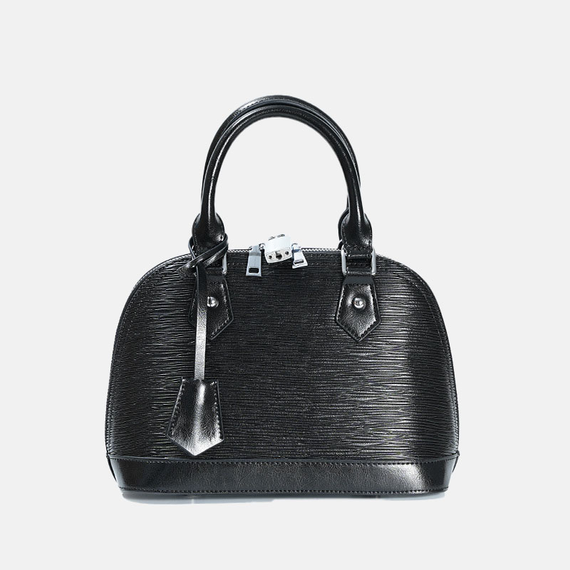 Women's Black Genuine Leather Lock Buckle Shell-shaped Crossbody Handbag