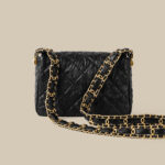 Women's Black Matte Quilted Genuine Leather Lock Buckle Chain Shoulder Crossbody Bag