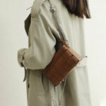 Women's Brown Vintage Woven Genuine Leather Crossbody Chain Handbags