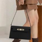 Women's Genuine Leather Lock Buckle Crossbody Shoulder Baguette Bag With Vintage