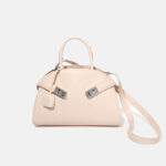 Women's Genuine Leather Oval Minimalist Lock Zipper Crossbody Handbags