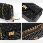 Women's Genuine Leather Quilted Button Chain Shoulder Crossbody Bag