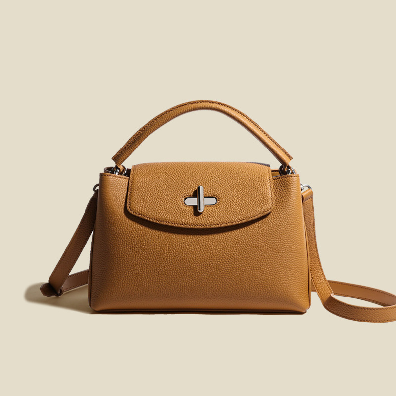 Women's Minimalist Genuine Leather Lock Buckle Crossbody Shoulder Handbag