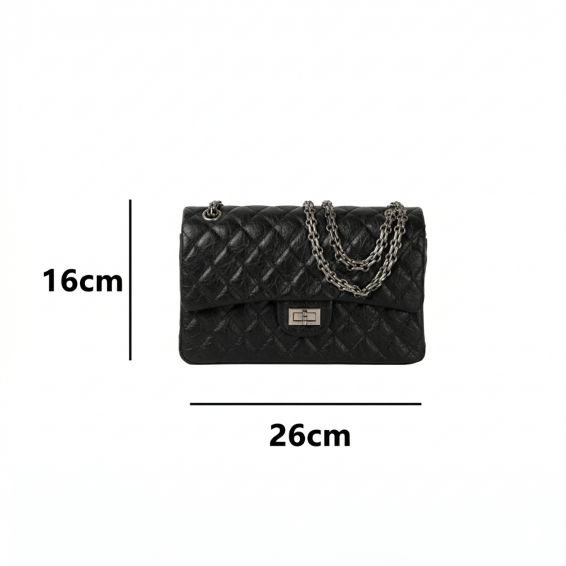 Women's Quilted Leather Flap Lock Clasp Crossbody Shoulder Chain Bags In Black