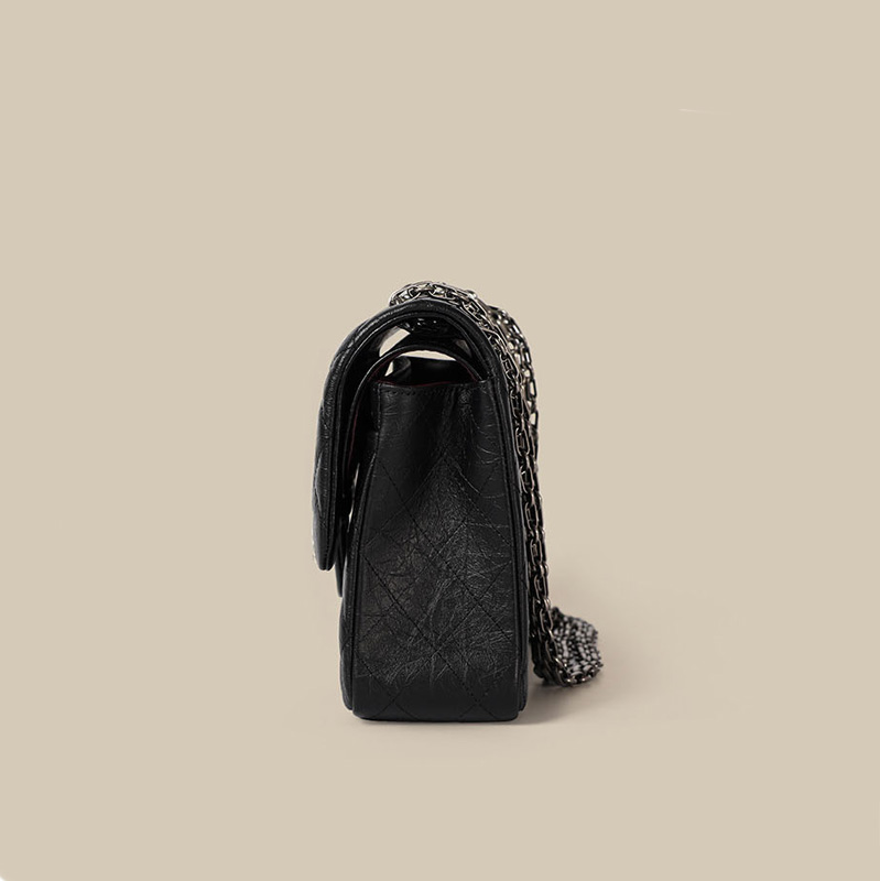 Women's Quilted Leather Flap Lock Clasp Crossbody Shoulder Chain Bags In Black