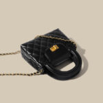 Women's Small Black Leather Quilted Crossbody Chain Handbag