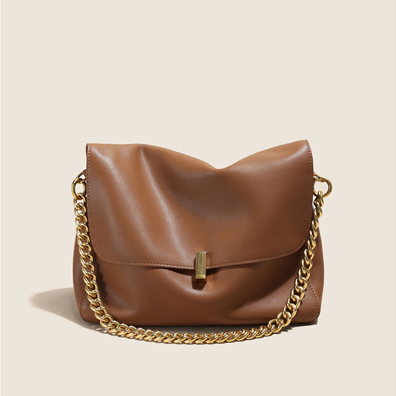 Women's Soft Leather Lock Chain Shoulder Crossbody Bag With Minimalist