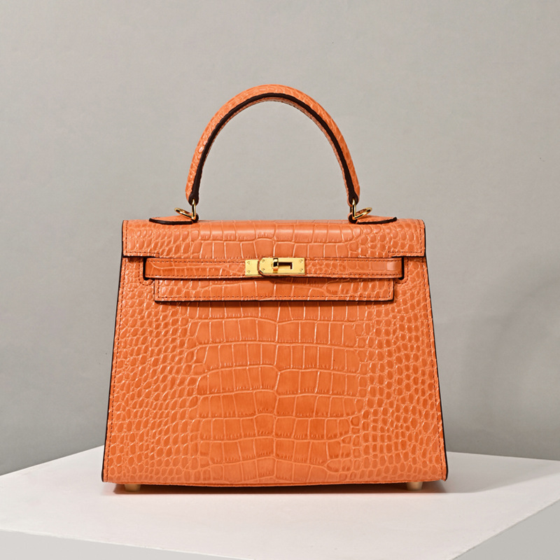 Women's Top Handle Bags Croc Print Split Leather