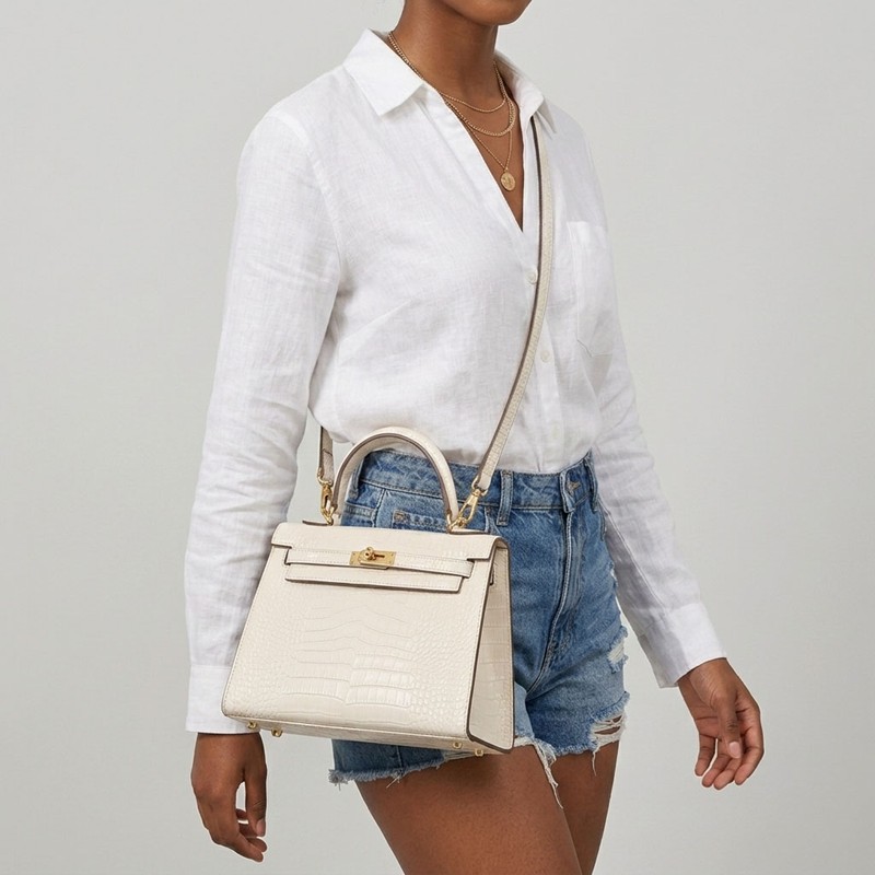 Sacs à main à poignée supérieure en cuir fendu imprimé croco