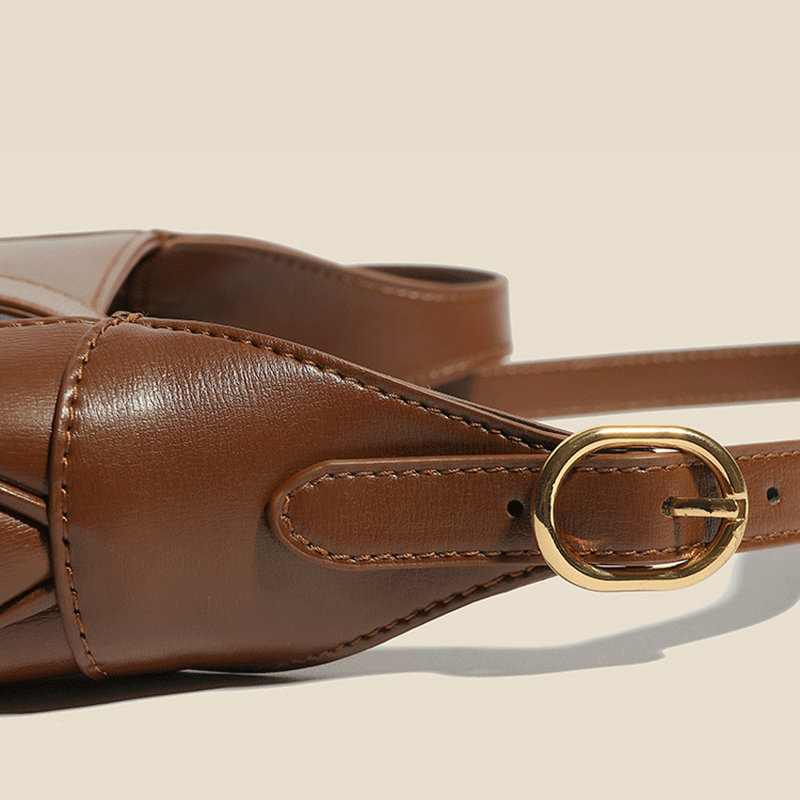 Women's Vintage Genuine Leather Lock Buckle Saddle Shoulder Crossbody Handbag