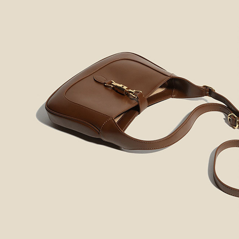 Women's Vintage Genuine Leather Lock Buckle Saddle Shoulder Crossbody Handbag