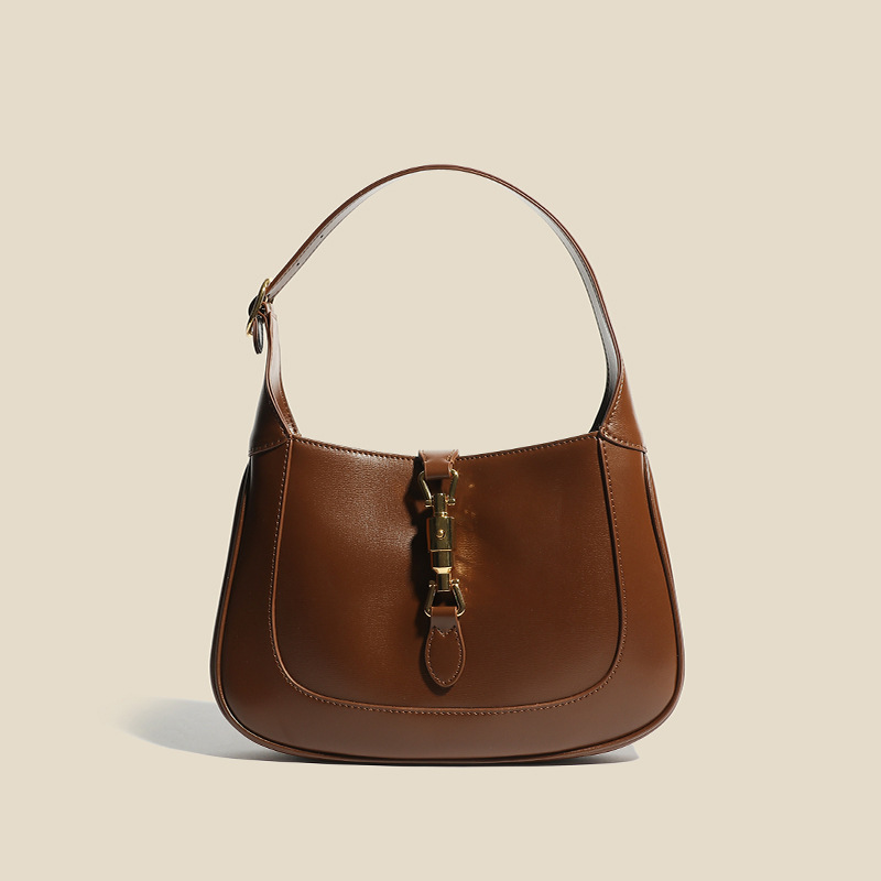Women's Vintage Genuine Leather Lock Buckle Saddle Shoulder Tote Bag