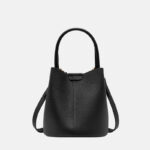 Women's minimalist Genuine Leather Magnetic Closure Crossbody Shoulder Bucket Bag