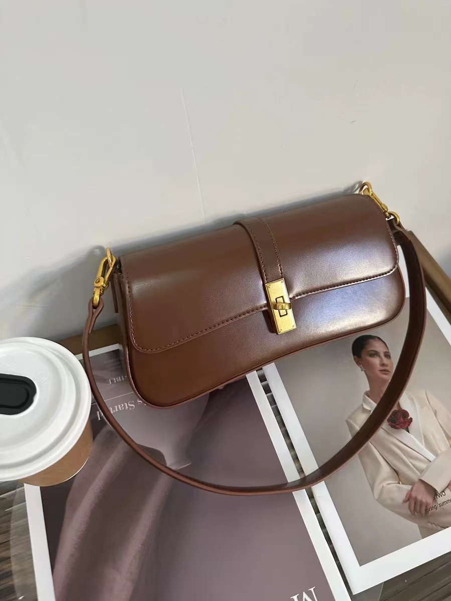 Women's Genuine Leather Lock Buckle Crossbody Shoulder Baguette Bag In Vintage photo review