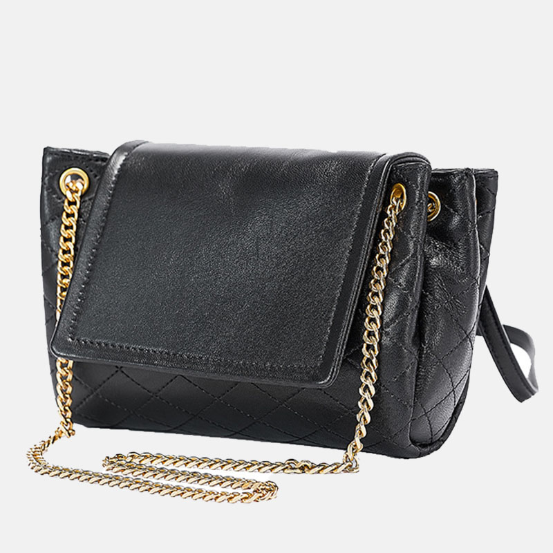 Black Mini Quilted Leather Crossbody Shoulder Chain Bag In Retro