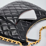 Black Black Quilted Genuine Leather Minimalist Crossbody Shoulder Chain Hobo Bag