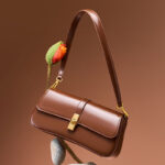 Women's Genuine Leather Lock Buckle Crossbody Shoulder Baguette Bag In Vintage