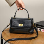 Women's Genuine Leather Lock Buckle Pleated Texture Crossbody Top Handle Bag